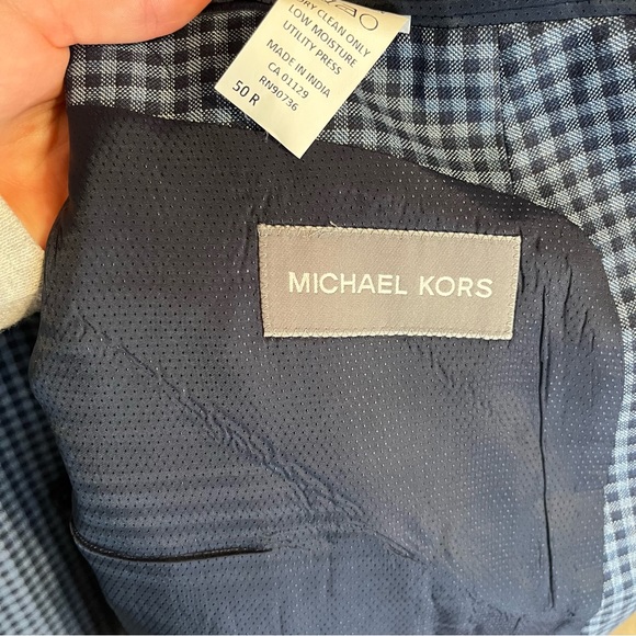 Michael Kors Men’s Sports Coat Blazer Navy and Blue Check Size 50R - Picture 8 of 14